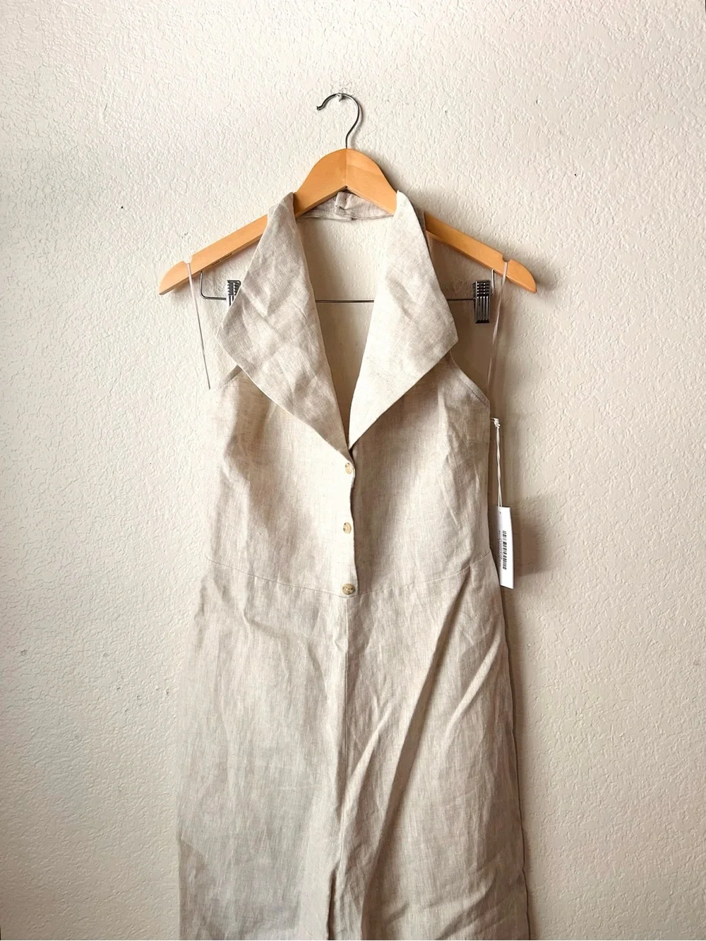 NWT Reformation Billie 100% Linen Button-Front Wide-Leg Jumpsuit in Oatmeal